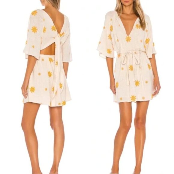 SUNDRESS x REVOLVE Aya Metallic Daisy Embroidered Mini Dress - Picture 1 of 7